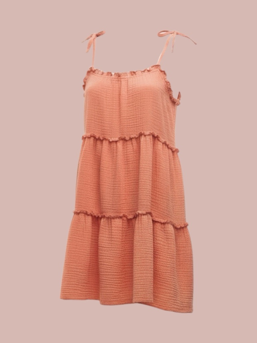 Coral Babydoll Mini Dress Tie Strap Altar’d State Cotton Rayon Size L